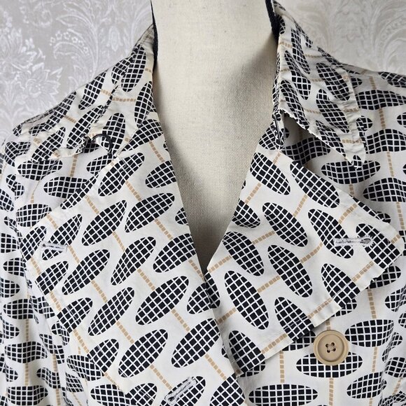 Gap Size XS Coated Cotton Trench Coat Cream Geometric Print Double Breasted Belt - Picture 5 of 16